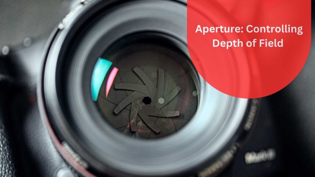 Close-up of a camera lens aperture with the blades forming a circular opening, illustrating the concept of aperture controlling depth of field in photography.